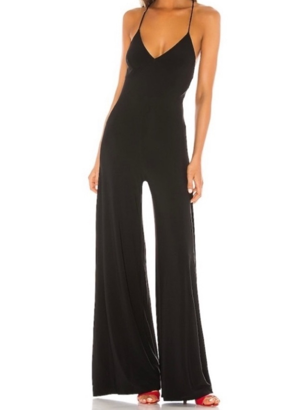 Norma Kamali wide leg Black V-Neck Slip jumper